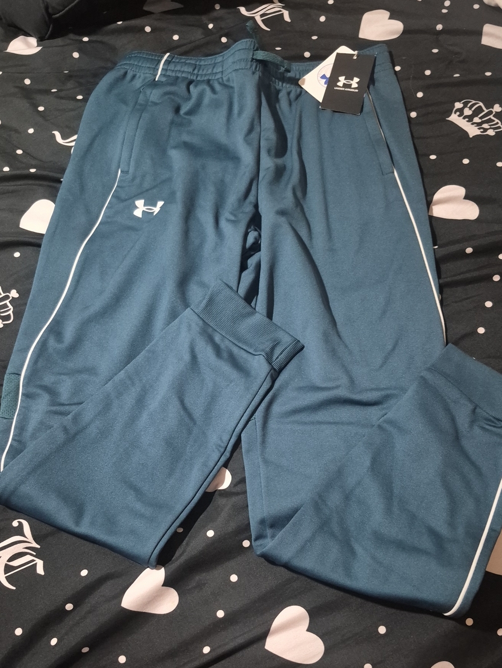 Under Armour Kids Teal Blue Athletic Joggers with White Piping